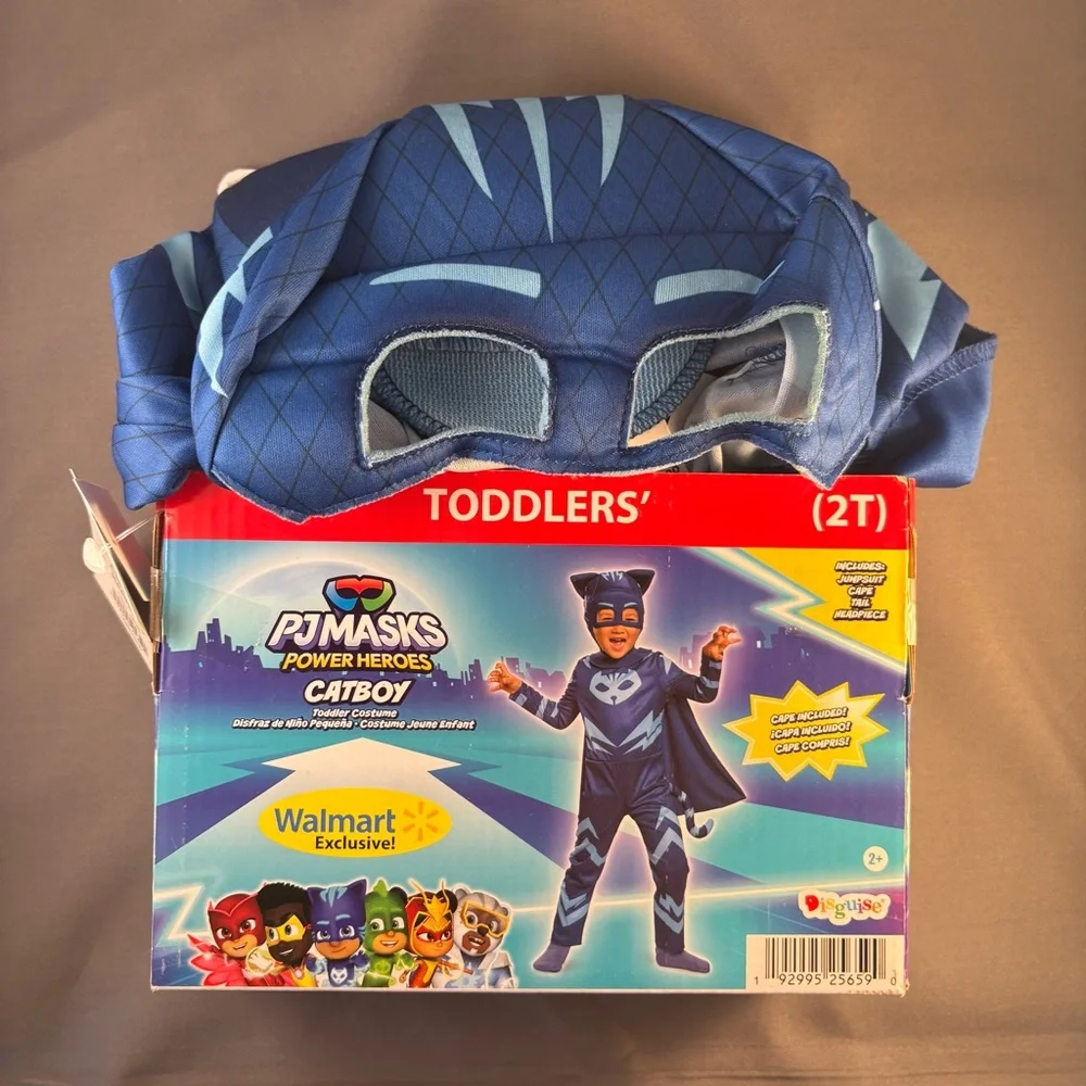PJ Masks CATBOY Halloween Costume Mask Cape Tail Toddler Size 2T‎ Blue New